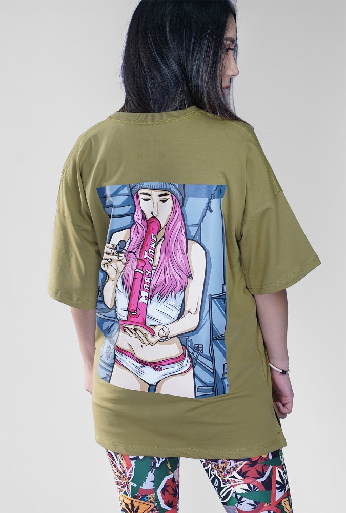 Mary Jane Girl T-Shirt (Armygreen) Design 2